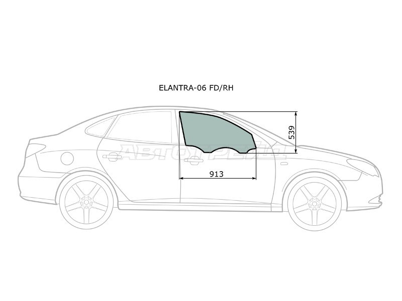 Стекло боковое опускное (Спереди / Справа / Цвет зеленый) Hyundai Elantra 06-12 / Avante 06-11